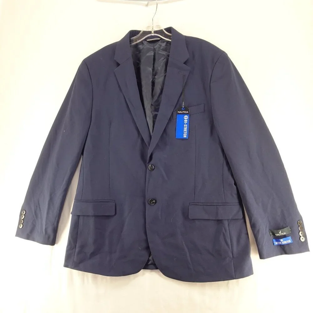 Men's NAUTICA Modern Fit Bi Stretch Suit Blazer Jacket in Solid Blue size 44R